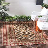 Safavieh Veranda Collection VER099 Boho Indoor/ Outdoor Non-Shedding Stain Resistant Patio Backyard Area Rug, 8' x 11', Red / Natural