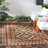 Safavieh Veranda Collection VER099 Boho Indoor/ Outdoor Non-Shedding Stain Resistant Patio Backyard Area Rug, 8' x 11', Red / Natural