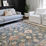 Leanne Traditional Distressed Printed Area Rug - Sea/ Rust