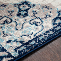 Floral Medallion Traditional Ivory Gray Navy Area Rug