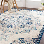 Floral Medallion Traditional Ivory Gray Navy Area Rug