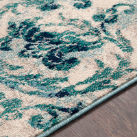 Damask Pattern Soft Teal Aqua Ivory Area Rug