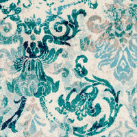 Damask Pattern Soft Teal Aqua Ivory Area Rug