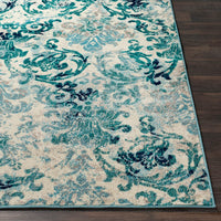 Damask Pattern Soft Teal Aqua Ivory Area Rug