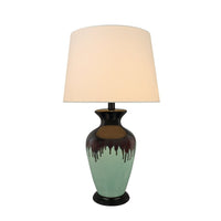 Aspen Creative 26-1/2" High Glazed Ceramic Table Lamp, Dark Brown & Light Green with Hardback Empire Lamp Shade, 7-1/4" Wide