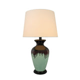 Aspen Creative 26-1/2" High Glazed Ceramic Table Lamp, Dark Brown & Light Green with Hardback Empire Lamp Shade, 7-1/4" Wide