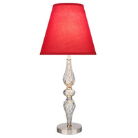 Aspen Creative 29" High Metal & Glass Table Lamp, Smoke Colored Glass with Hardback Empire Shaped Lamp Shade in Red, 13" Wide