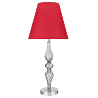 Aspen Creative 29" High Metal & Glass Table Lamp, Smoke Colored Glass with Hardback Empire Shaped Lamp Shade in Red, 13" Wide