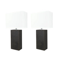 Aspen Creative Two Pack Set 21-1/4" High Brown Faux Leather Table lamp and Hardback Rectangular Shaped Lamp Shade Off White