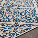 Transitional Floral Trellis Navy Blue Gray Ivory Area Rug