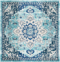 Boho Chic Medallion Distressed Soft Area Rug, Teal / Navy