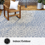 Damask Pattern Blue Grey Indoor/Outdoor Area Rug - UV/Weather Resistant