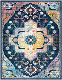 Oriental Medallion Distressed Area Rug, Navy / Fuchsia