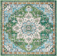 Boho Chic Medallion Distressed Soft Area Rug, Green / Turquoise