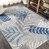 Tropics Palm Leaves Indoor/Outdoor Gray/Blue Area Rug