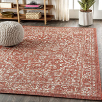 Malta Bohemian Medallion Textured Weave Indoor/Outdoor Red/Taupe Area Rug