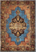 Oriental Persian Distressed Area Rug , Gold/Light Blue