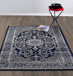 Oriental Design Navy Ivory Area Rugs Runners