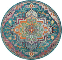 Boho Chic Oriental Medallion Distressed Area Rug, Teal / Rose