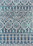 Modern Floral Ivory Blue Short Pile Area Rug