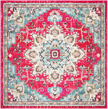 Boho Chic Medallion Distressed Soft Area Rug, Fuchsia / Blue