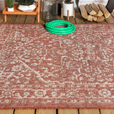 Malta Bohemian Medallion Textured Weave Indoor/Outdoor Red/Taupe Area Rug