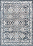 Vintage Oriental Floral Border Blue Soft Area Rug