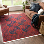 Bokhara Vintage Antique Tribal Geometric Pattern Crimson Area Rug
