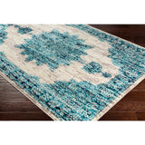 Traditional Medallion Distressed Teal Cream Gray Area Rug