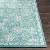 Traditional Medallion Teal Pale Blue White Area Rug