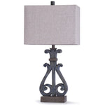 StyleCraft Brampton Distressed Blue Open Scroll Design Table Lamp with Oatmeal Rectangle Shade