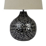 Capiz Sphere Table Lamp with Floral Design and Linen Shade - 18.1"L x 18.1"W x 26.2"H