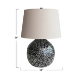 Capiz Sphere Table Lamp with Floral Design and Linen Shade - 18.1"L x 18.1"W x 26.2"H