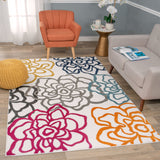 Floral White Multi-Color Area Rug