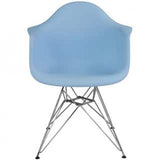 Contemporary Retro Molded Style Blue Accent Plastic Dining Armchair with Steel Eiffel Legs