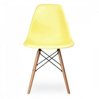 Contemporary Retro Molded Style Light Yellow Accent Plastic Dining Shell Chair with Wood Eiffel Legs