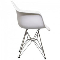 Contemporary Retro Molded Style White Accent Plastic Dining Armchair with Steel Eiffel Legs