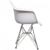 Contemporary Retro Molded Style White Accent Plastic Dining Armchair with Steel Eiffel Legs