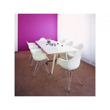 Contemporary Retro Molded Style White Accent Plastic Dining Armchair with Steel Eiffel Legs