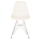 Contemporary Retro Molded White Accent Plastic Dining Shell Chairs with Steel Eiffel Legs (Set of 2)