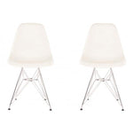 Contemporary Retro Molded White Accent Plastic Dining Shell Chairs with Steel Eiffel Legs (Set of 2)