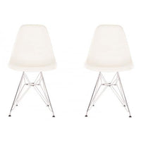 Contemporary Retro Molded White Accent Plastic Dining Shell Chairs with Steel Eiffel Legs (Set of 2)