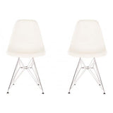 Contemporary Retro Molded White Accent Plastic Dining Shell Chairs with Steel Eiffel Legs (Set of 2)