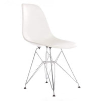 Contemporary Retro Molded White Accent Plastic Dining Shell Chairs with Steel Eiffel Legs (Set of 2)