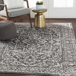 Distressed Persian Pattern Charcoal Light Gray Soft Area Rug
