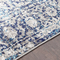 Vintage Navy Blue Gray White Area Rug