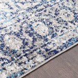 Vintage Navy Blue Gray White Area Rug