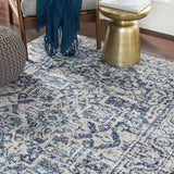 Vintage Navy Blue Gray White Area Rug