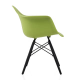 CozyBlock Scandinavian Green Molded Plastic Dining Arm Chair with Black Wood Eiffel Legs