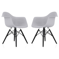 CozyBlock Scandinavian Light Grey Molded Plastic Dining Arm Chair with Black Wood Eiffel Legs (Set of 2)